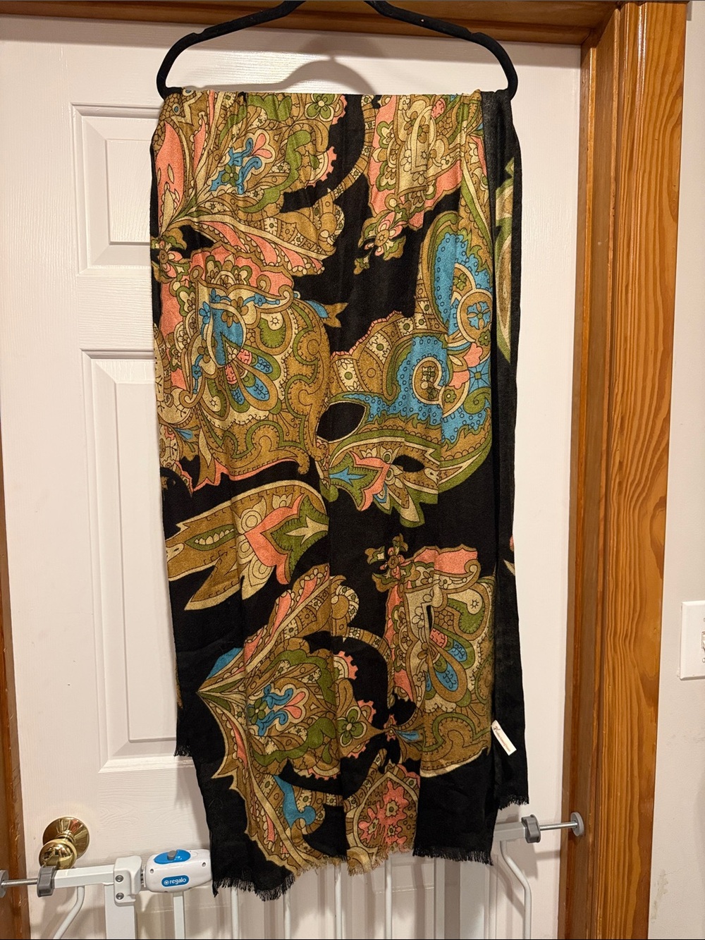 Black Paisley Wrap Scarf with Multicolor Accents - Picture 4 of 4